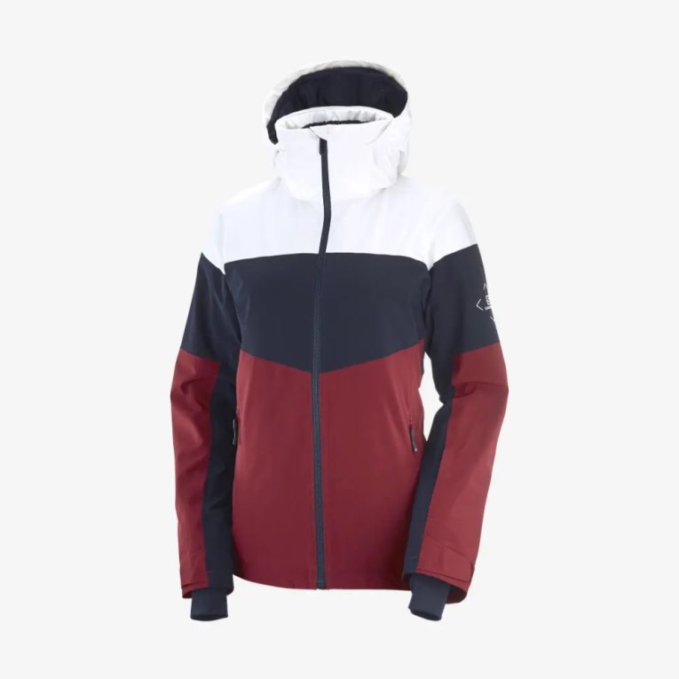 Dámské Lyžařské Bundy Salomon Slalom Insulated Hoodie Bílé Černé Červené | CZ 24MUKVL